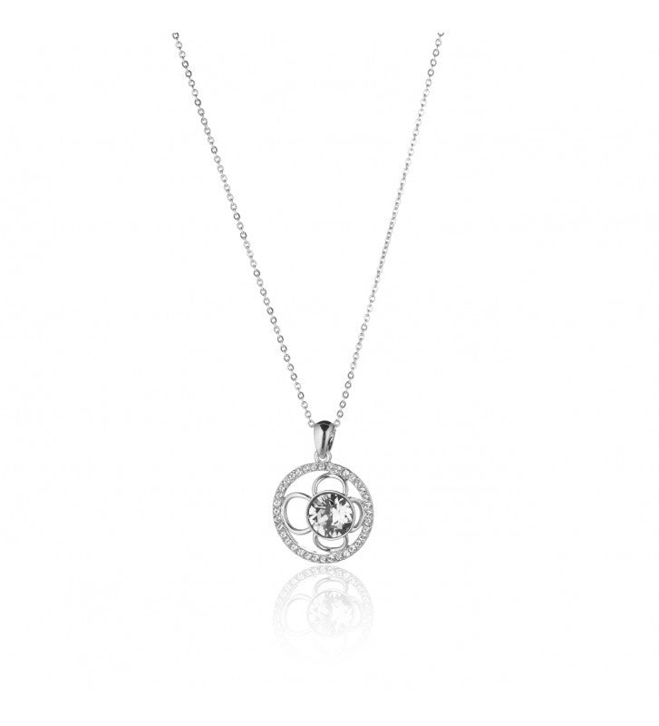 MeWo - Rhodium-plated metal necklace with central crystal