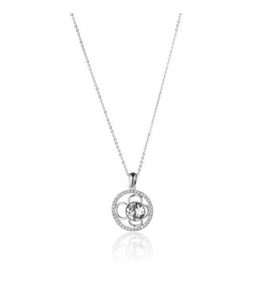 MeWo - Rhodium-plated metal necklace with central crystal